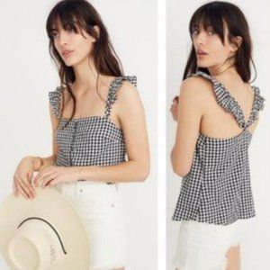 CLEARANCE! NWT Madewell Women's Size 12 Sleeveless Ruffle Strap Top Plaid Blouse